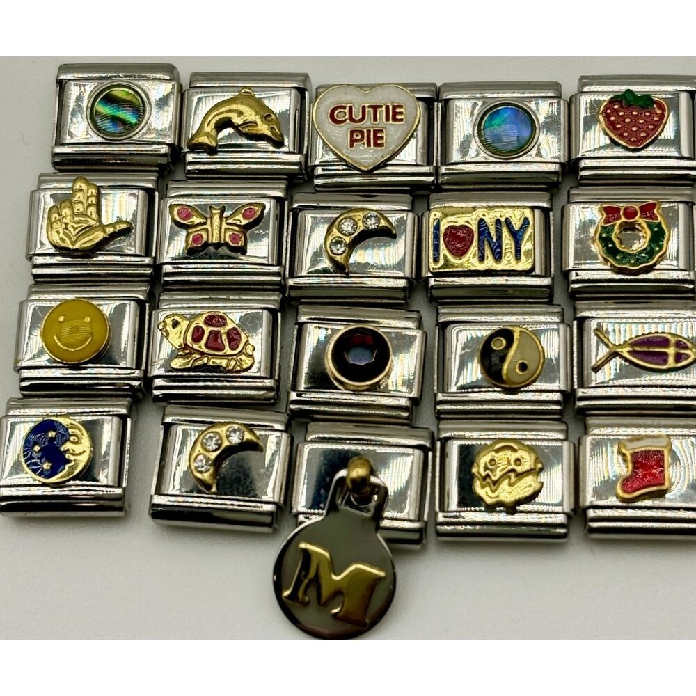 100 Pcs Italian Charm Links For Bracelets Jewelry Stainless Mixed Lot-Gems-Novel